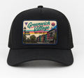 Black Greenwich Village NYC trucker cap with retro patch